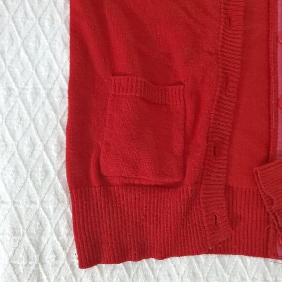 Vintage Knit Red Cardigan With Pockets/Flower Broach - Picture 9 of 15